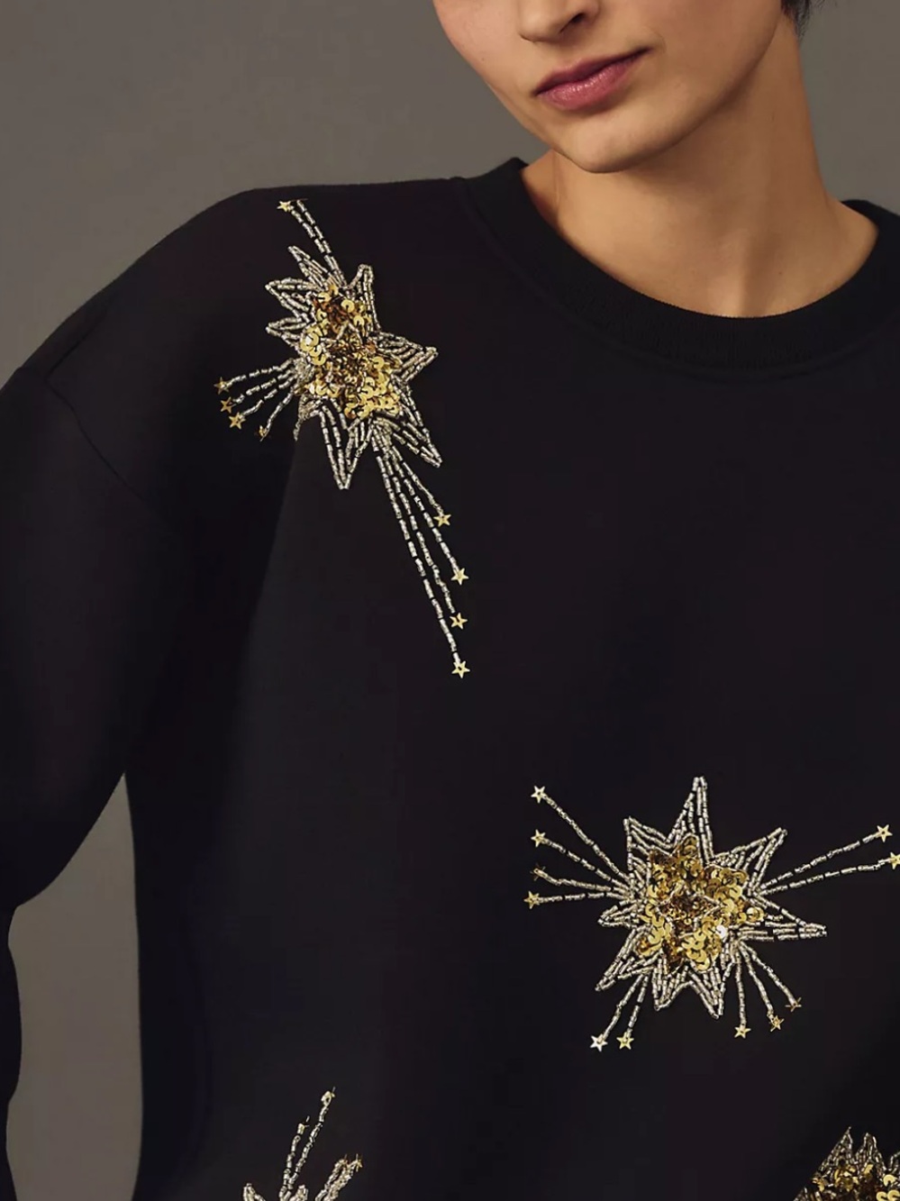 Anthropologie Sequin Star Sweatshirt in black S